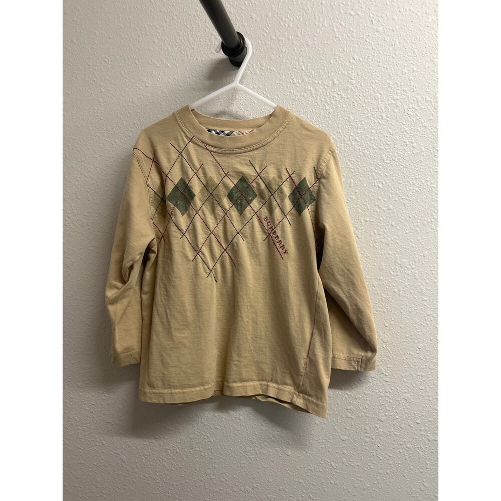Burberry argyle stitch toddler size 4 long sleeve tan shirt 100% cotton